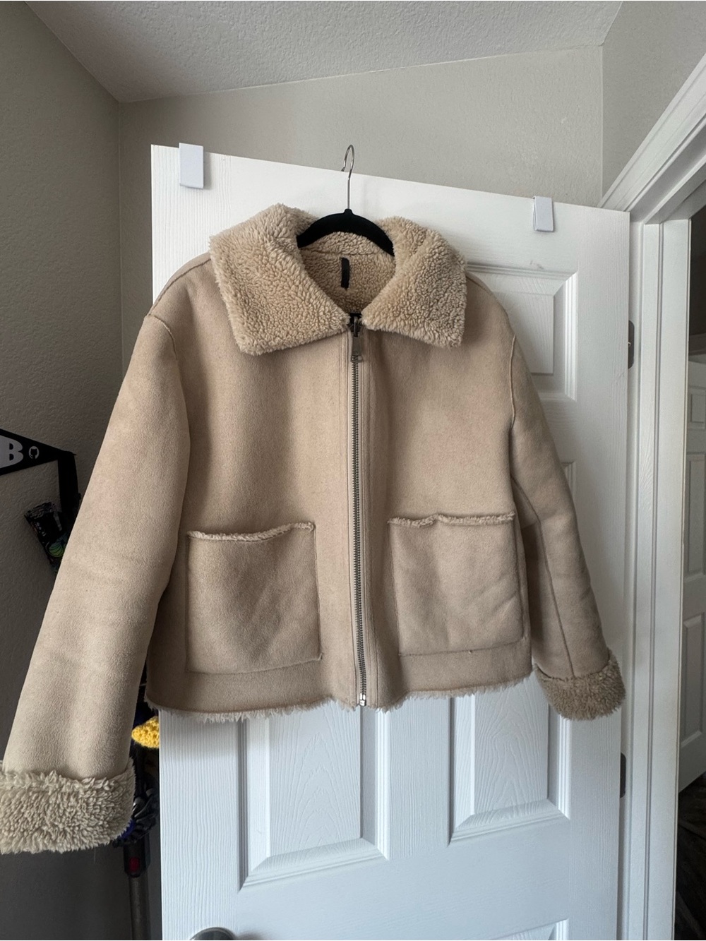 Dkny Beige Teddy Shearling Zip Jacket